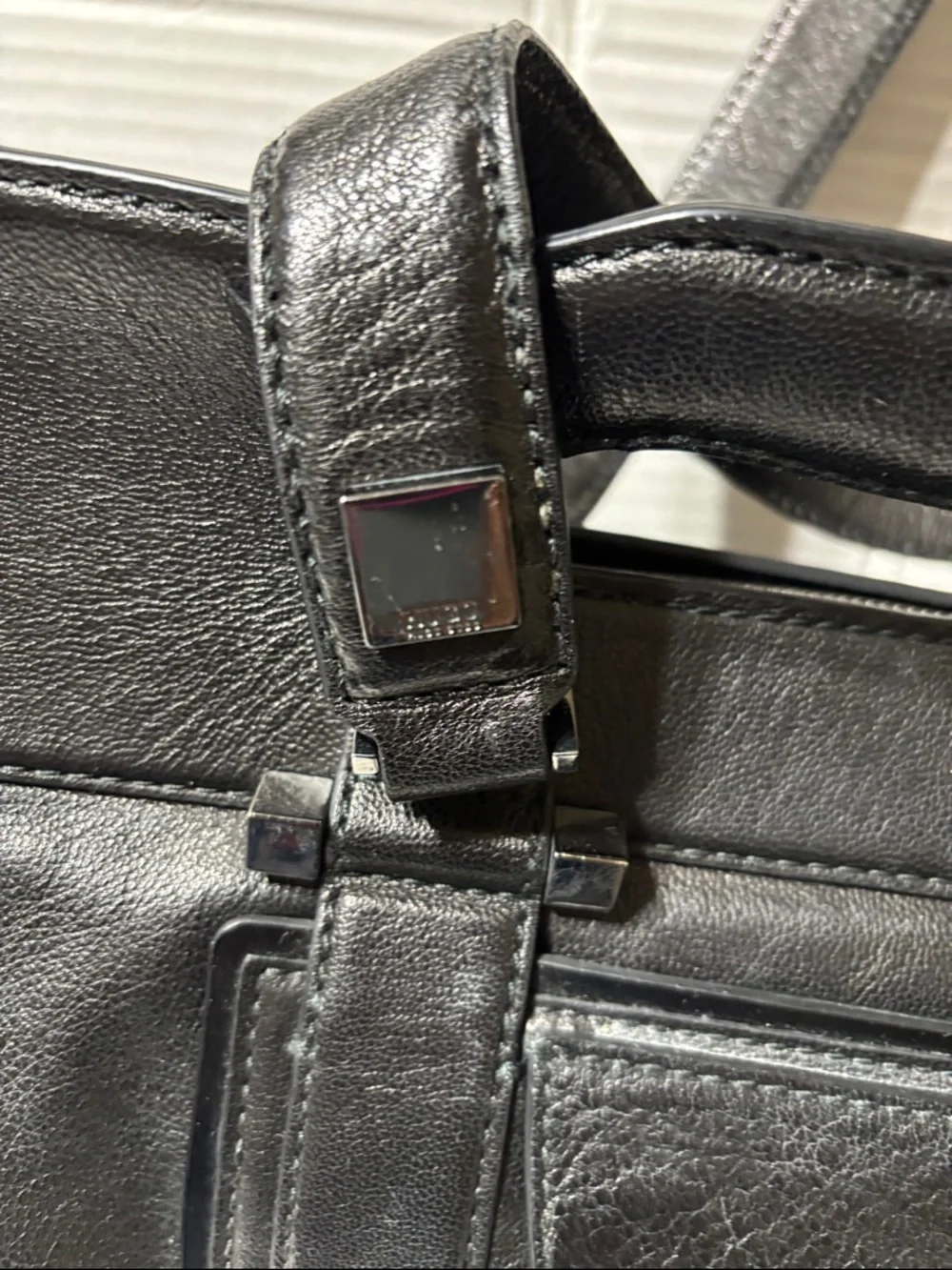 HUGO Black Leather Tote Briefcase. Unisex, full grain leather. EUC